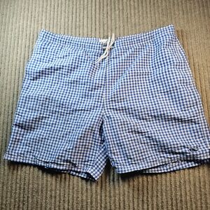 Vineyard Vines Gingham Blue Checked Whale Men's Swim Trunks Size Large Preppy